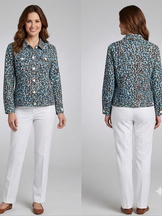 Ruby Rd. Jackets & Blazers - Ruby Rd. 16P Teal & Brown Leopard Print Button-Front Jacket. Linen blend.
